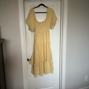 Morning Lavender Paige Puff Sleeve Tiered Dress in Lemon Drop